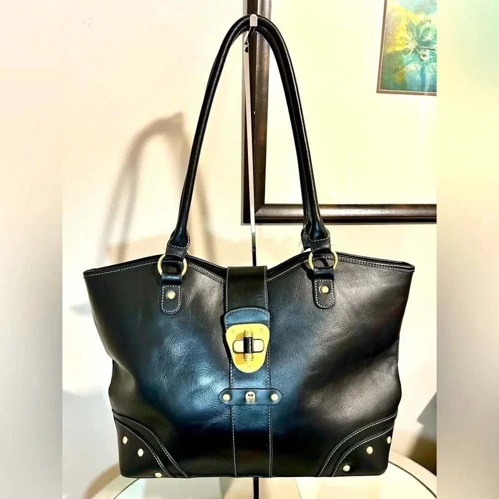 Gently Used ETIENNE AIGNER Black Leather Laptop/Tote Bag